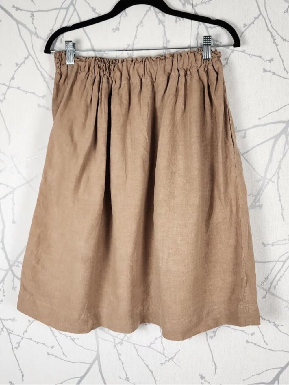 Korinne Vader Handmade 100% Linen Elastic Waist Knee Length Skirt